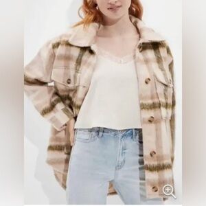 American Eagle Outfitters Beige Plaid Utility Jacket